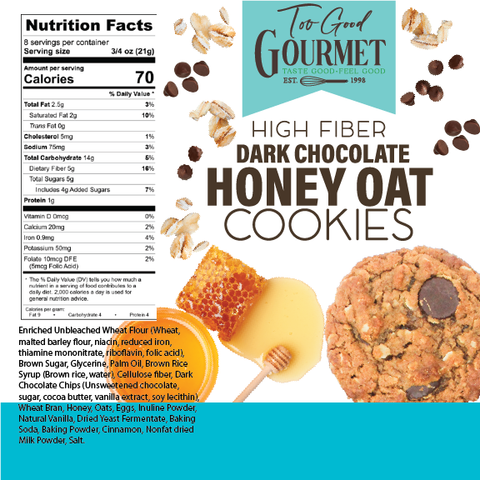 High Fiber Dark Chocolate Honey Oat Cookies